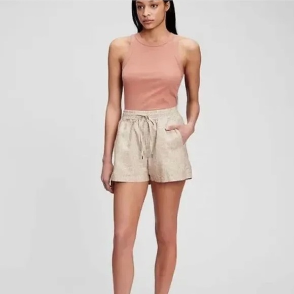 GAP Khakis‎  Shorts Size Medium Tan Cream Leopard Print Linen Cotton Blend Flowy - Picture 3 of 12
